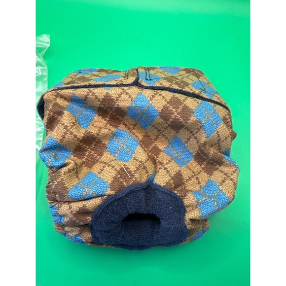Barkerwear Argyle Dog Diaper Wrap Medium Blue & Brown Cotton Blend - Picture 3 of 4